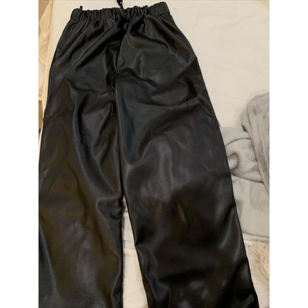 RD Style Faux Leather Brown Drawstring Wide Leg Pants Size M - Picture 2 of 4